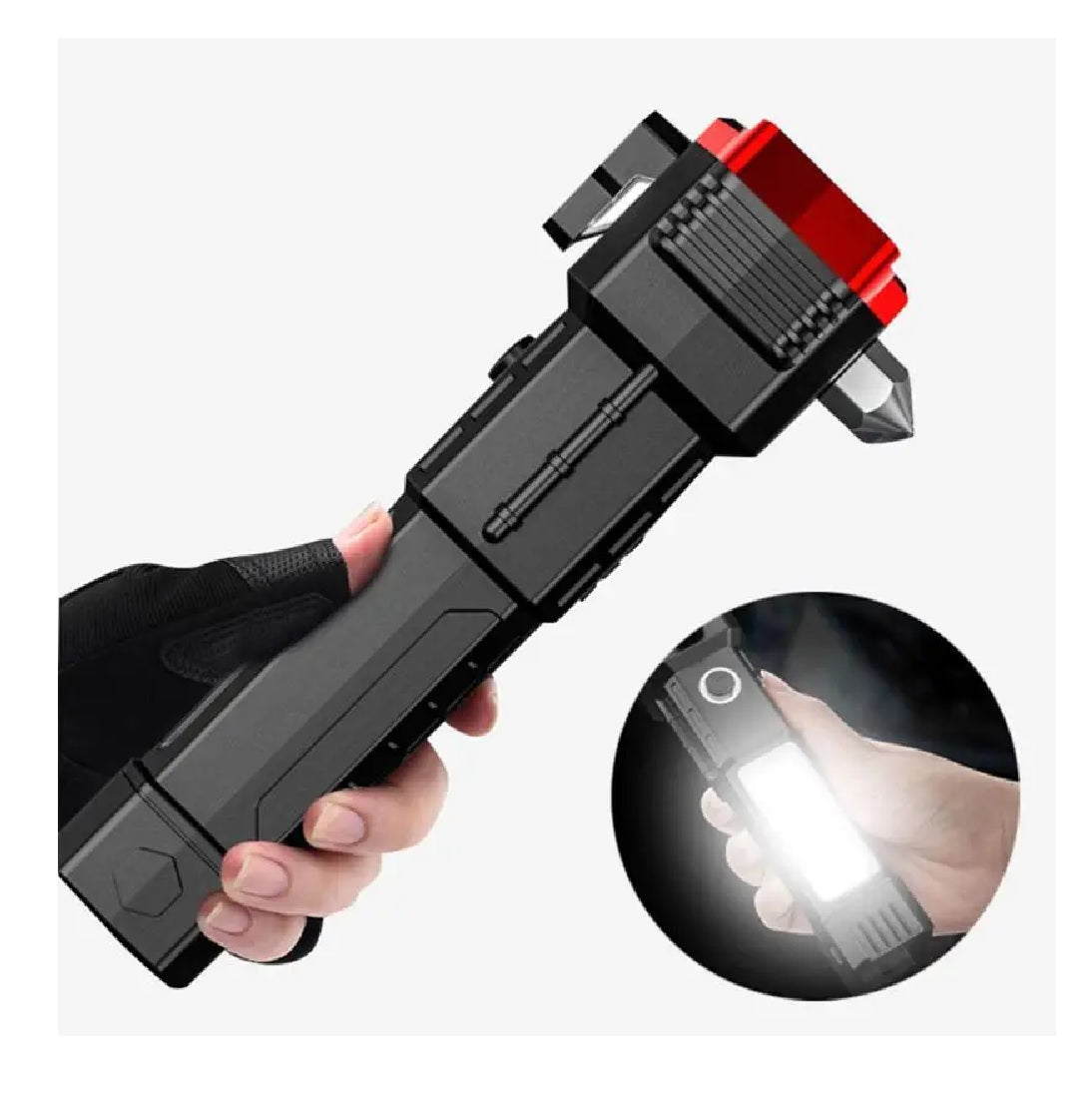 🔦 Linterna Táctica Multifunción Recargable USB con Herramienta de Emergencia