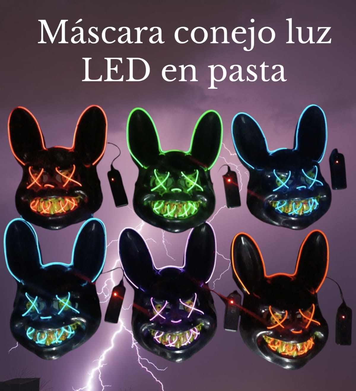 Máscara conejo pasta luz led negra