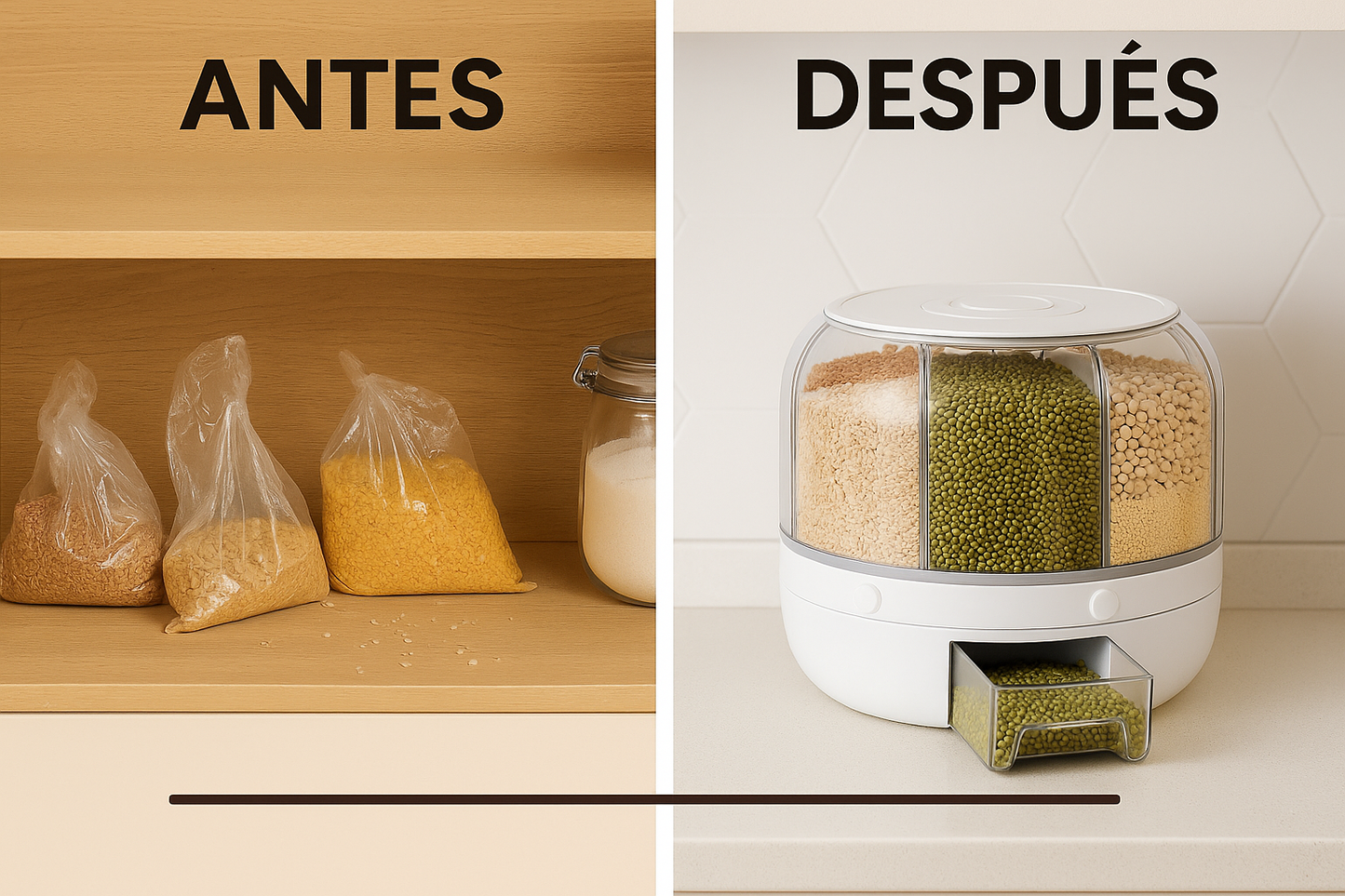 Dispensador organizador de granos 6 en 1