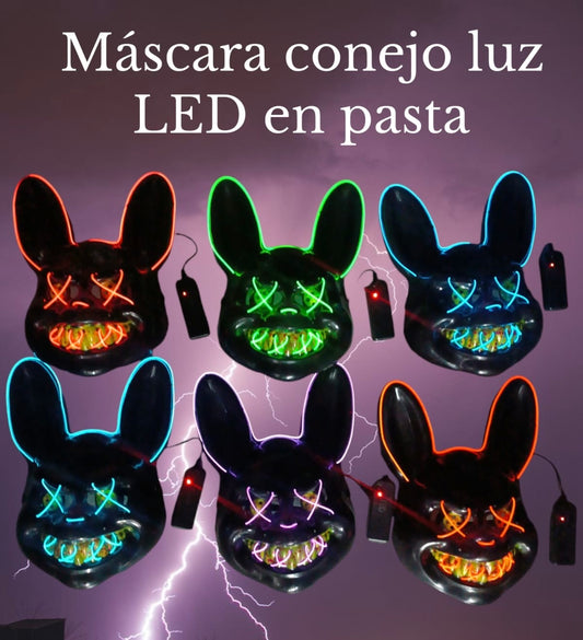 Máscara conejo pasta luz led negra