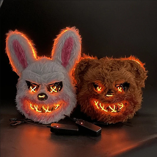 Máscaras Peluche LED “Cute Scary” – Conejo & Oso 🐰🐻✨