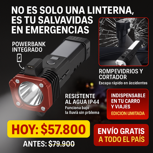 🔦 Linterna Táctica Multifunción Recargable USB con Herramienta de Emergencia