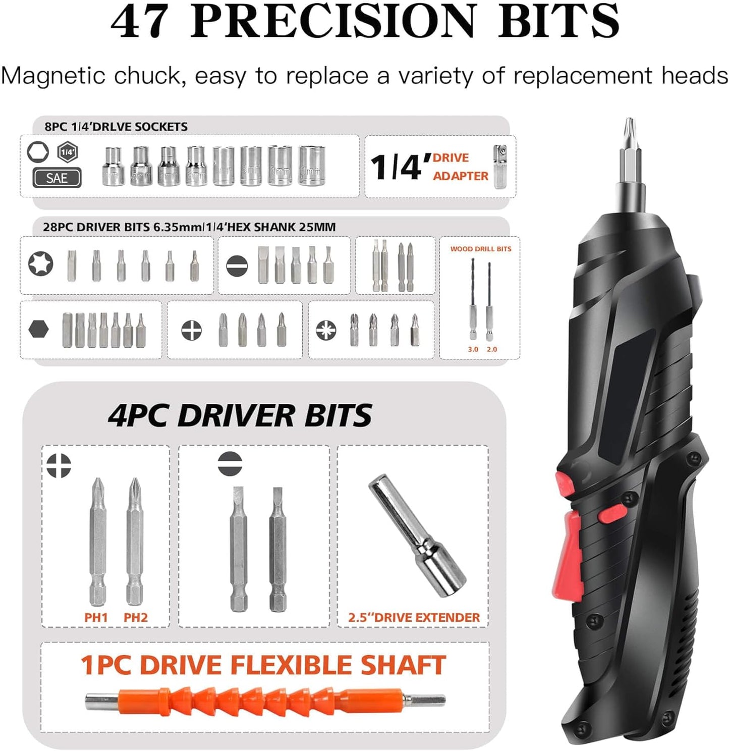 🔩DESTORNILLADOR INALAMBRICO 47 PIEZAS🔧 - Eclécty store