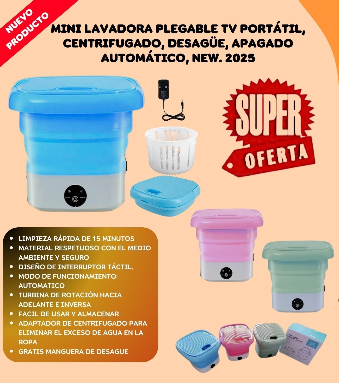 Mini Lavadora TV Portatil Plegable + Acc - Eclécty store