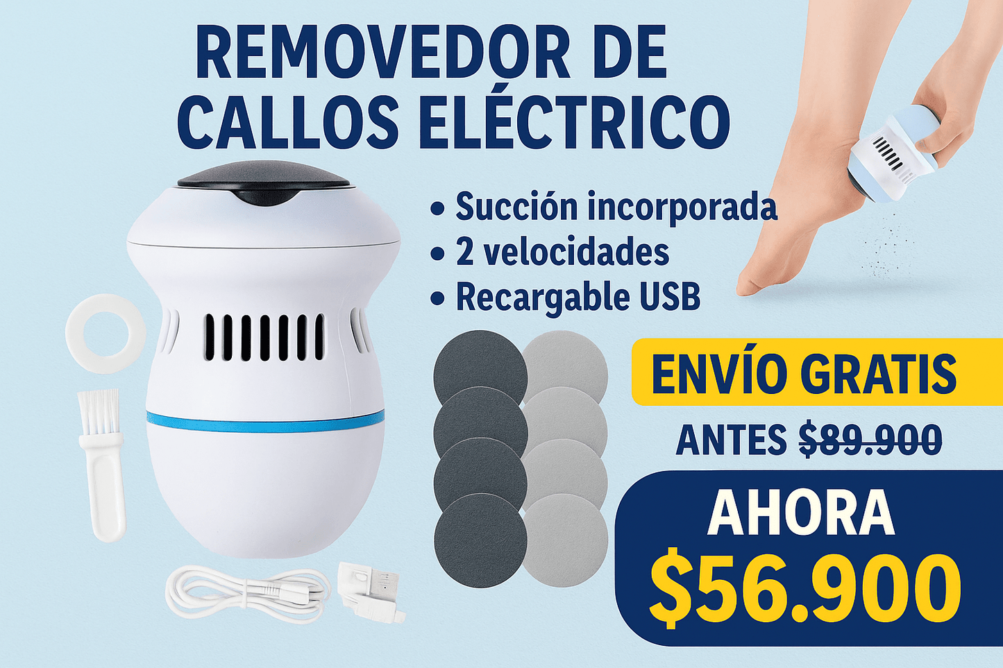 ✨ Removedor de Callos Eléctrico con Succión y 2 Velocidades – USB 2000RPM ✨ - Eclécty store