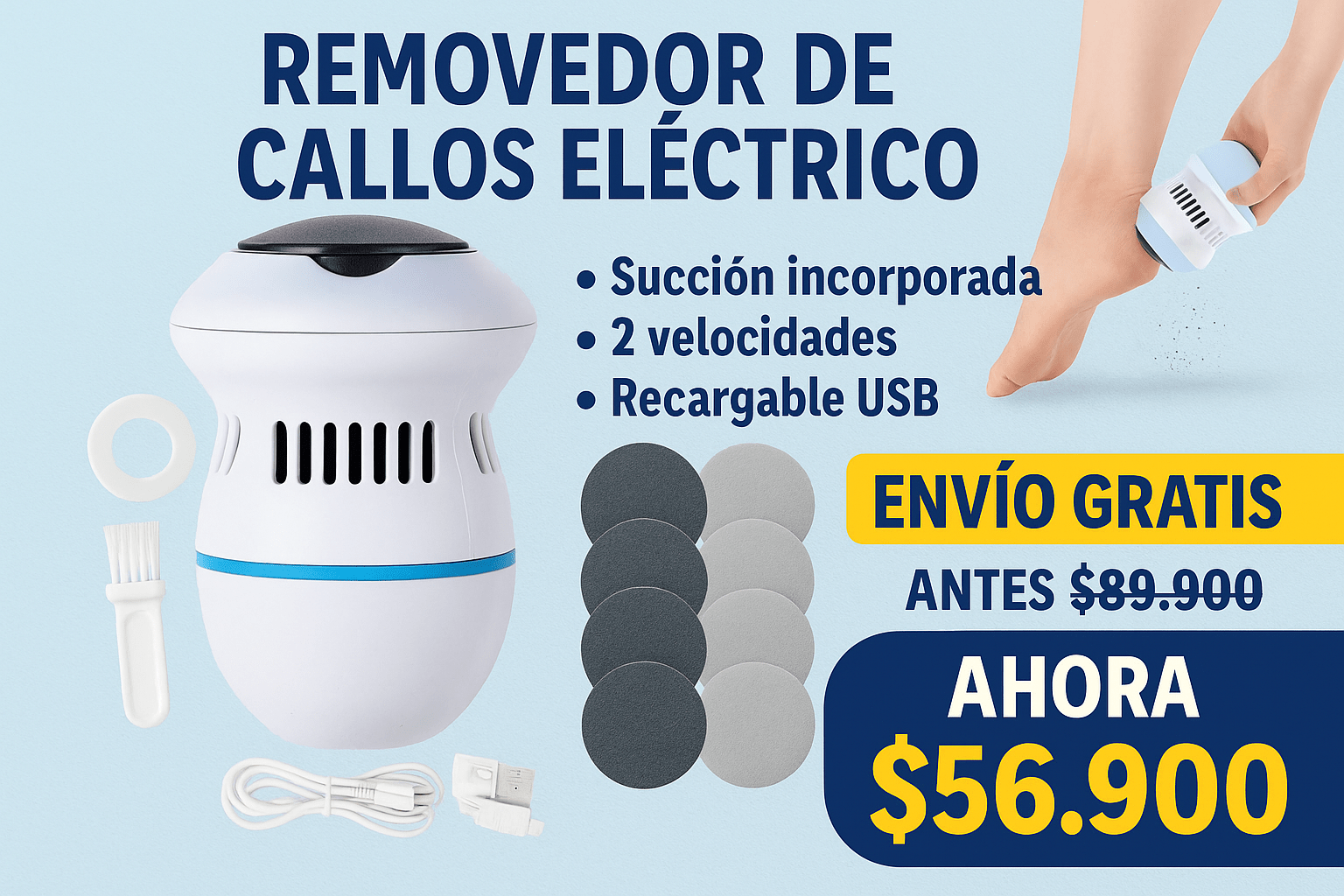 ✨ Removedor de Callos Eléctrico con Succión y 2 Velocidades – USB 2000RPM ✨ - Eclécty store