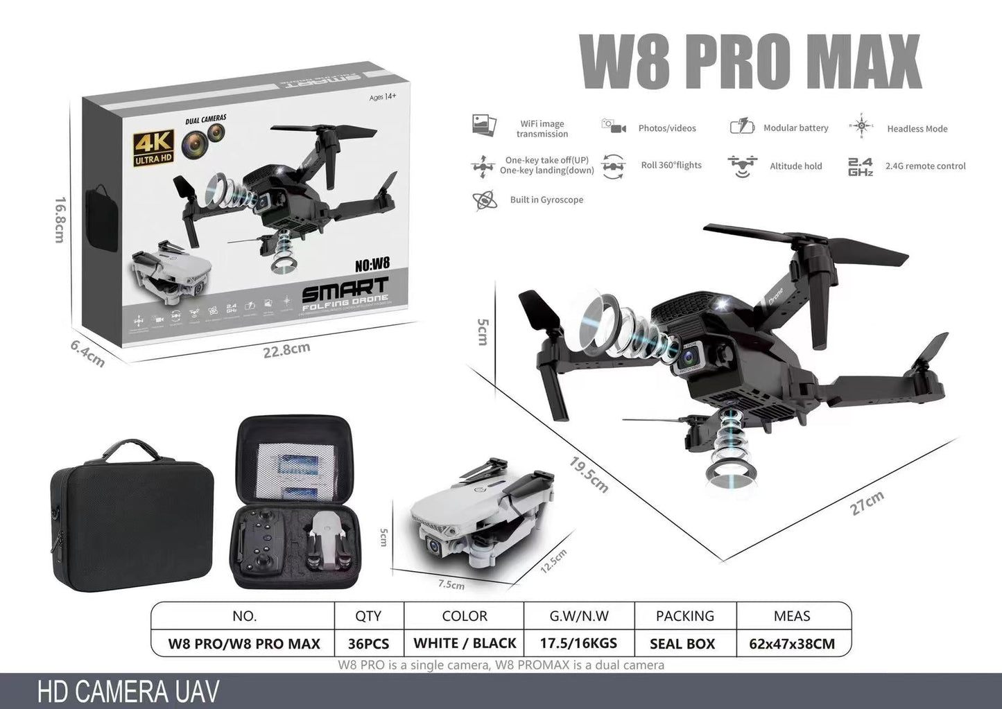 🚀 Dron SkyMax W8 Pro Max 4K Doble Cámara – 30 Min de Vuelo + Maletín Incluido - Eclécty store